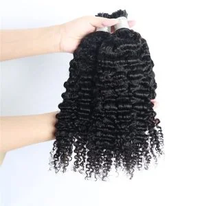 Alternative view of Natural Indian Raw Virgin Hair  I Tips Extensions Wholesale 3B 3C Kinky Curly Human Hair Extensions I Tip