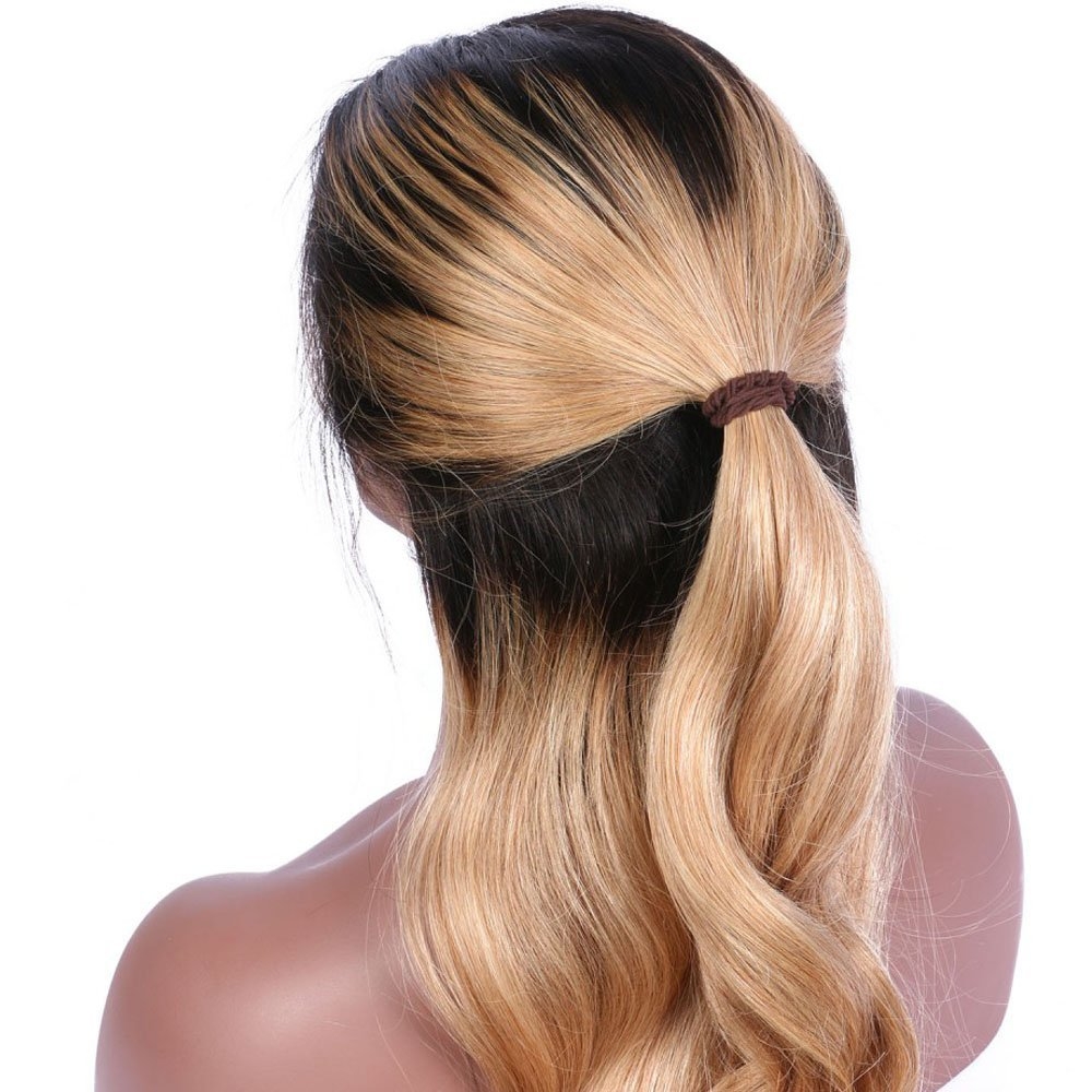 Brazilian human hair Ombre blonde #1B/27 Full lace wigs Dark root Loose wave Lace front wig Bleached knot Pre plucked hairline 150%density - Image 4