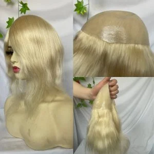 Human Hair Wigs Blonde Color Full Skin Pu Base 12 Inch For Women 8x10 613 Blonde Color Thin Skin Base Hair For Men 12 Inch