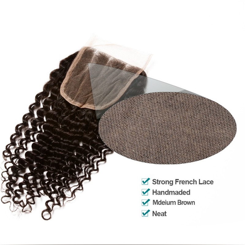 Natural Color 3B 3C Kinky Curly Lace Top Closure Hair Piece Brazilian Remy Hair Lace Top Closures 4x4inches - Image 2