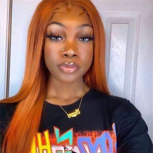 Straight Transparent Lace Wigs 150% Density Orange Ombre Human Hair Wigs For Women Brazilian Remy Hair Orange Lace Front Wig - Image 6