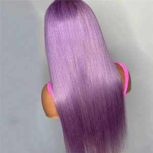 Transparent Purple Lace Front Wig Straight Colored Human Hair Wigs For Women Brazilian Hair Purple Ombre Human Hair Wig 150% - Image 5