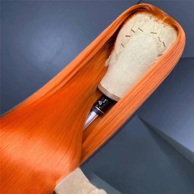 Straight Ginger Orange HD Lace Front Wig Pre Plucked Peruvian Remy Hair Orange Ombre Colored Human Hair Wigs For Women - Image 2