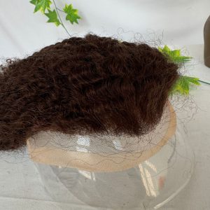 12 Inch Long Kinky Curly Men's Hair 100% Human Hair Toupee for Black Men 8x10 Mono Lace with PU Hair System 3#Brown Hair Replacement - Image 3
