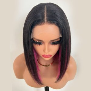 Peruvian Human Hair Wigs For Women Black Highlight Pink Bob Wig Lace Front Ombre Human Hair Wig Preplucked - Image 3