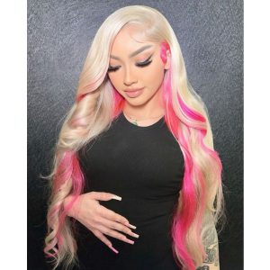 Highlight Wigs Blonde Ombre Pink Lace Front Human Hair Wigs Body Wave 13x4 13x6 Lace Frontal Wig 28inch Long Wavy Colored 150% 180% Density 10-28 Inch - Image 2