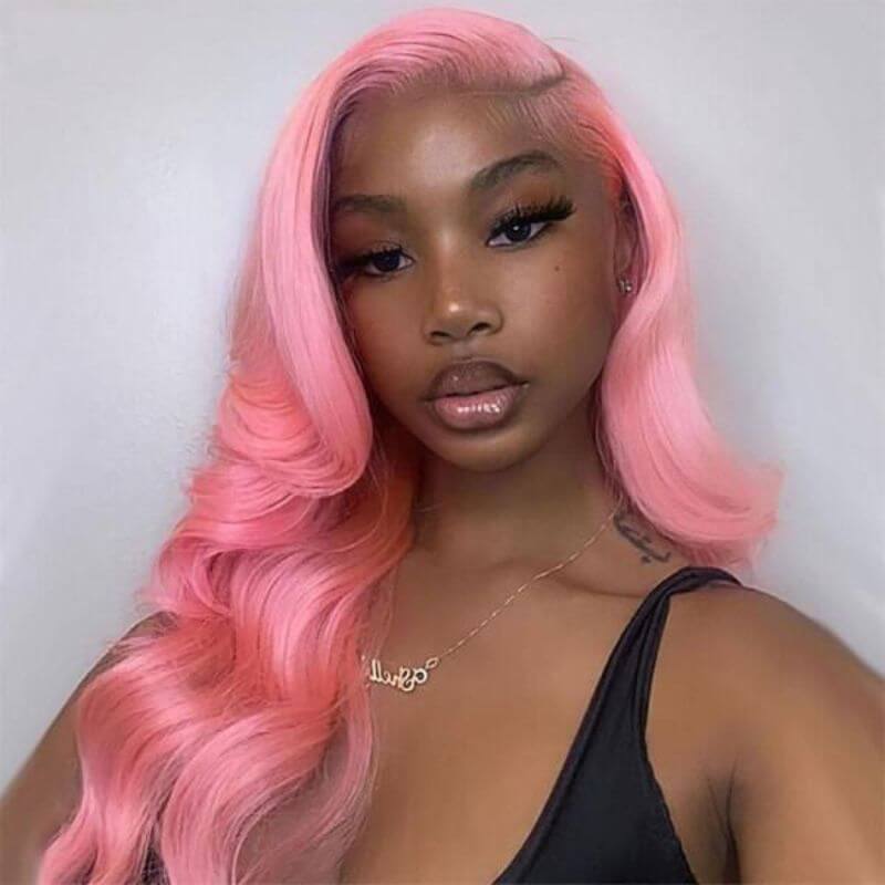Ombre Pink Colored HD Lace Front Wigs Human Hair Wigs Silky Straight Brazilian Hair Pre Plucked Glueless Wig 180% Body Wave Medium Cap - Image 3