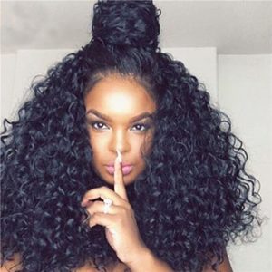 300% High Density Lace Front Wigs Deep Curly Brazilian Lace Front Human Hair Wig for Black Women Natural Color