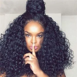 300% High Density Lace Front Wigs Deep Curly Brazilian Lace Front Human Hair Wig for Black Women Natural Color