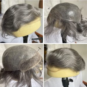 Toupee for Men 100% Human Hair Swiss Lace Front Hair Pieces PU V-looped Men's Hair Replacement System 1B Mixed 80% Grey Hair - Image 28