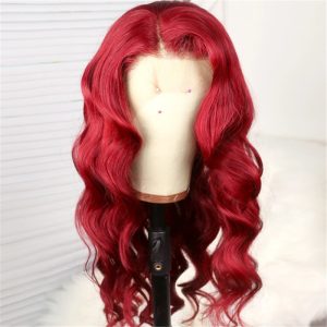 Peruvian Hair Lace Front Wig Wine Red Color Body Wave Style - Image 2