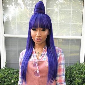 Alternative view of Virgin Peruvian Hair Purple Color Lace Front Wig With Bang