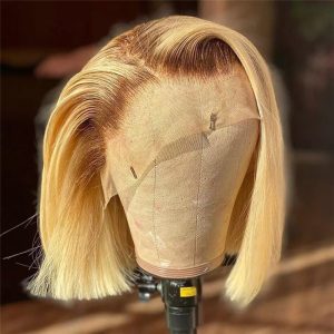 Straight T4/613 Ombre Blonde Lace Front Wig Brazilian Remy Bob Human Hair Wigs 13x4 Transparent Lace Pre Plucked Closure Wig - Image 3