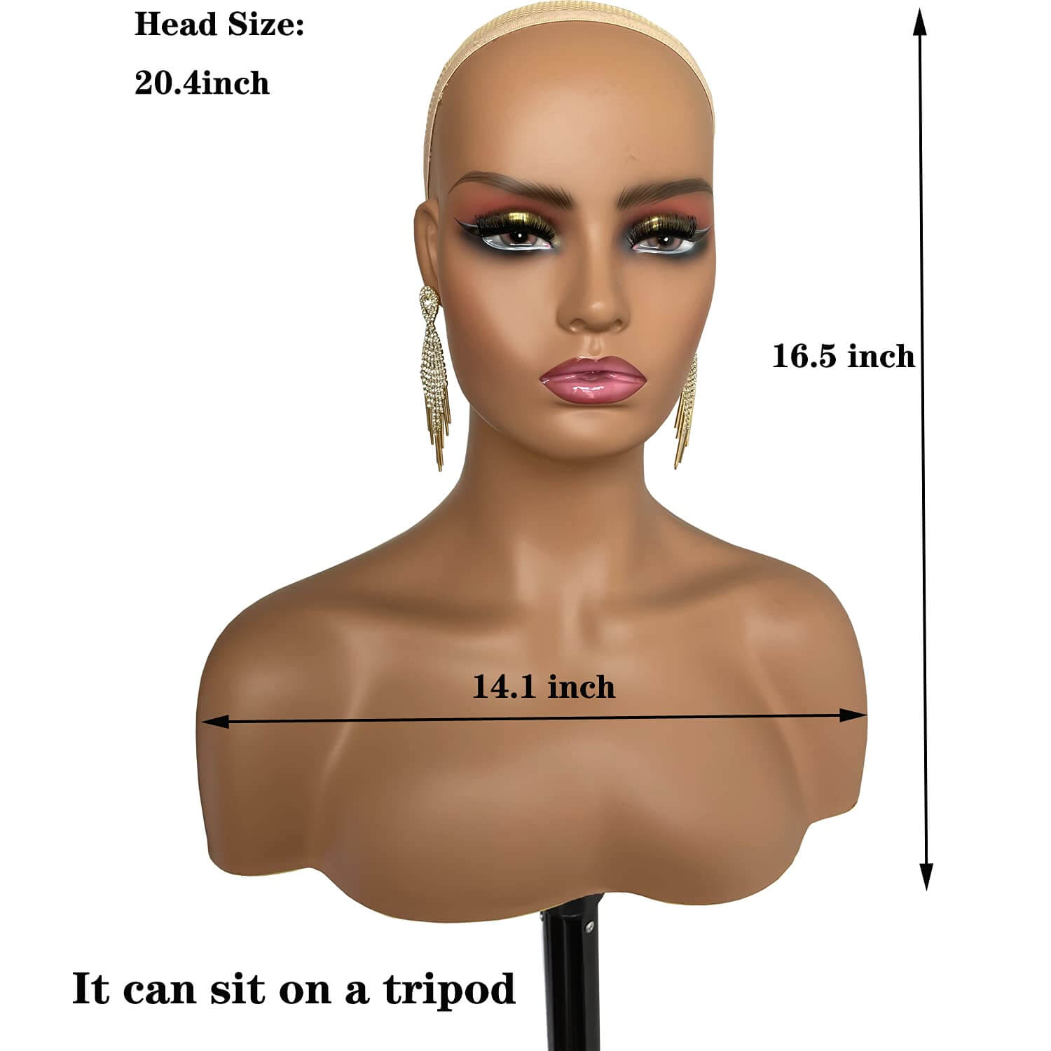 Female Mannequin Head with Shoulders Realistic Mannequin Head for Wig Display PVC Manikin Head With Shoulders Light Brown Color - Image 6