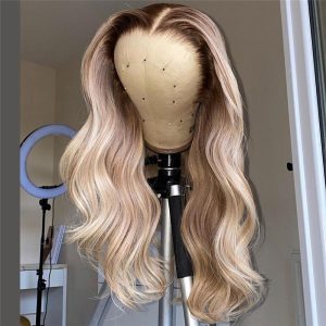 Alternative view of 150% Ombre Blonde Part Lace Front Human Hair Wigs For Women Pre Plucked Bralizian Remy Highlight Wig Body Wave Lace Front Wig