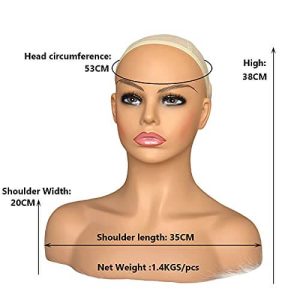 Realistic Female Mannequin Head with Shoulder Manikin PVC Head Bust Wig Head Stand with Makeup for Wigs Display Making,Styling,Sunglasses,Necklace Ear - Image 19