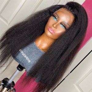 Kinky Straight 13x4 Lace Wig 150% Density Brazilian Remy Yaki Straight Human Hair Wigs For Women Pre Plucked Lace Front Wig - Image 4