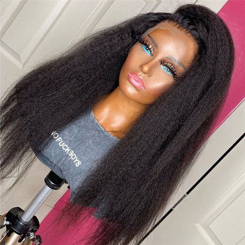 Kinky Straight 13x4 Lace Wig 150% Density Brazilian Remy Yaki Straight Human Hair Wigs For Women Pre Plucked Lace Front Wig - Image 4