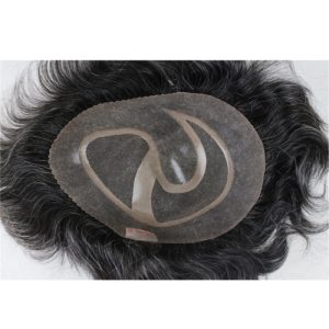 Alternative view of Men's Toupee 10×8 inch Human Hair 1B Mix 20% Grey Hair Thin Skin Hairpiece Hair Replacement System Monofilament Net Base for Men