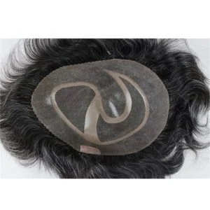 Alternative view of Men's Toupee 10×8 inch Human Hair 1B Mix 20% Grey Hair Thin Skin Hairpiece Hair Replacement System Monofilament Net Base for Men