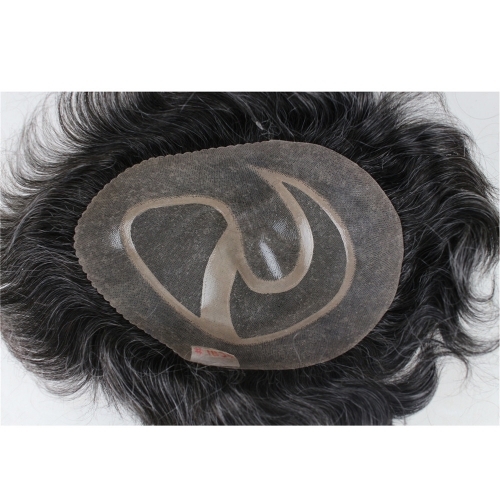 Men's Toupee 10×8 inch Human Hair 1B Mix 20% Grey Hair Thin Skin Hairpiece Hair Replacement System Monofilament Net Base for Men - Image 2
