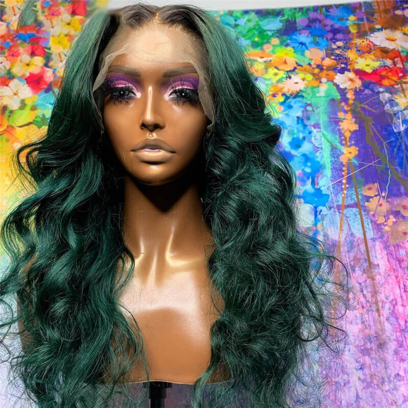 1B Green Colored Human Hair Wigs Brazilian Remy Hair Ombre Lace Front Wig Body Wave Part Lace Wigs For Women Bleached Knots 150% - Image 2