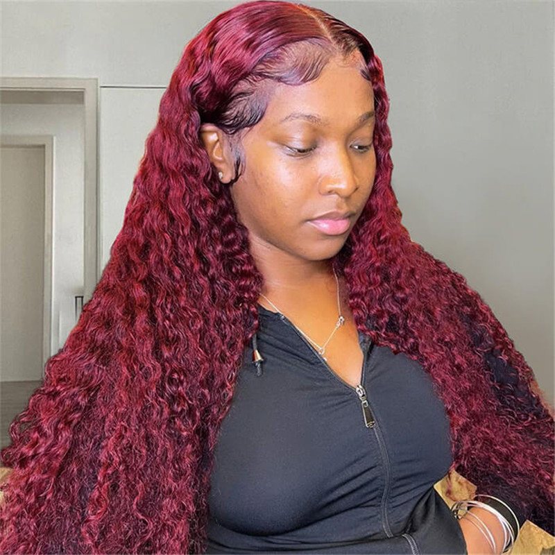 13X6 Hd Lace Front Wig Human Hair Wigs 99J Red Burgundy Pre-Plucked Remy Human Hair Deep Part Wigs - Image 6