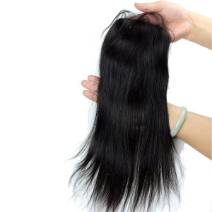 Alternative view of Peruvian Silk Base Closure Straight hair 4x4 Free Part Silk Base Closure Hidden Knots 18inch