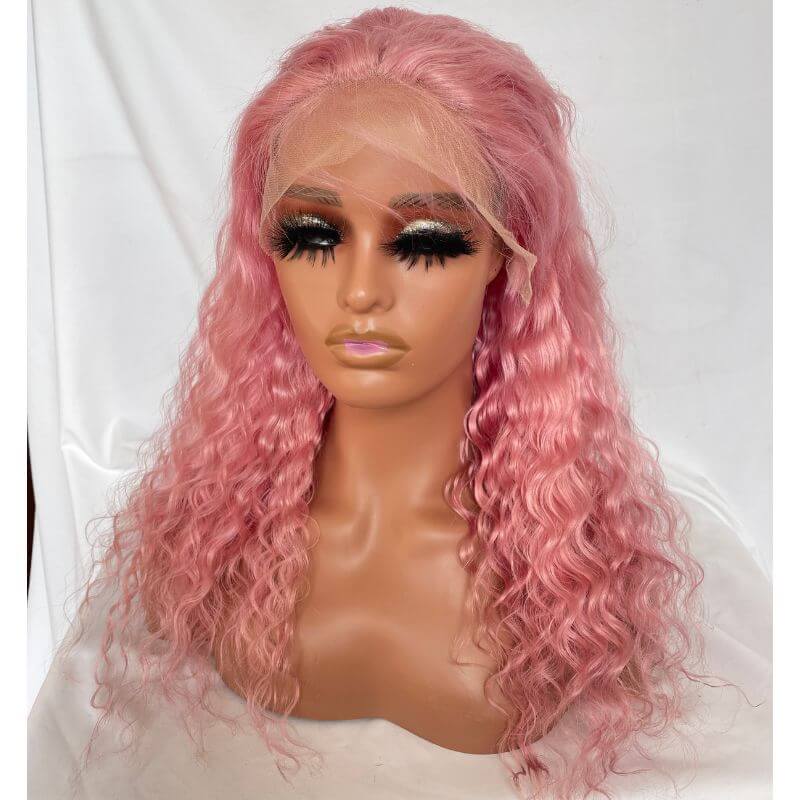 Deep Wave Light Pink Colored Lace Front Human Hair Wigs Lace Front Wig Brazilian Curly Wig Pre Plucked Pwigs - Image 2