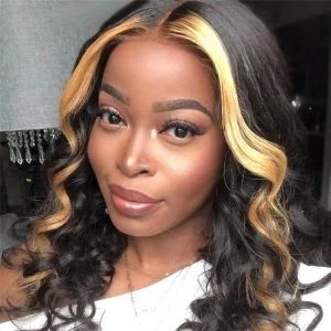 150% Density Wavy Bob Wig Lace Front Human Hair Wigs Brazilian Remy Hair #27 Honey Blonde Highlight Bob Wigs For Women 8-26inch