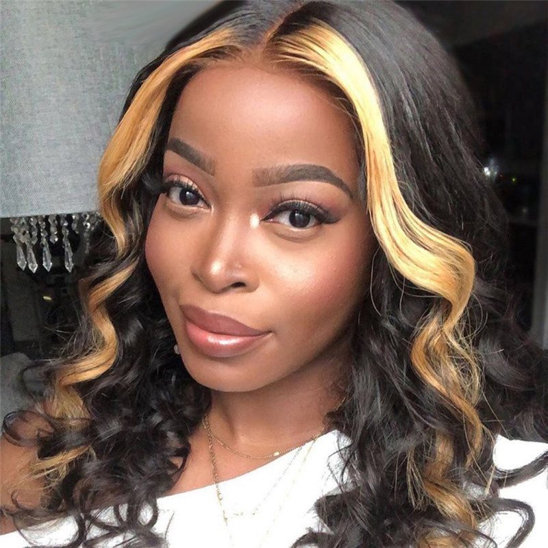 150% Density Wavy Bob Wig Lace Front Human Hair Wigs Brazilian Remy Hair #27 Honey Blonde Highlight Bob Wigs For Women 8-26inch