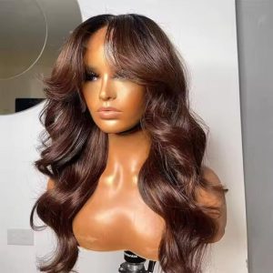 Alternative view of 13x4 Lace Front Human Hair Wigs Chocolate Ombre Brown Red Pre Plucked Natural Hairline Straight Body Wave Lace Wig 150% Density Brazilian Remy Hair Wigs