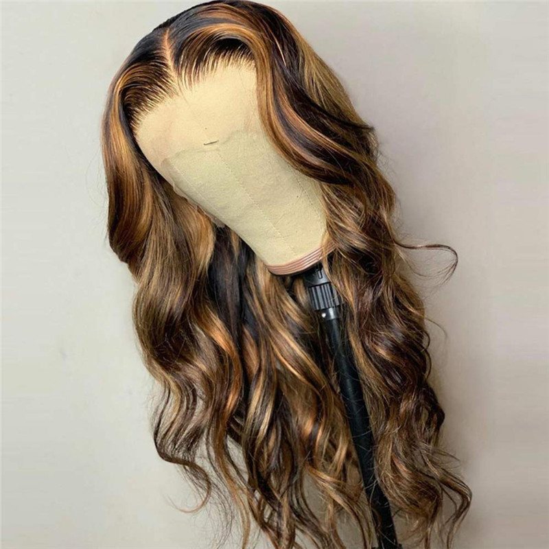 Brown 13x4 Lace Front Wig Honey Blonde Body Wave Brazilian Remy Highlight Ombre Lace Front Human Hair Wigs For Women 10-28inch - Image 2