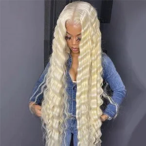 Alternative view of 613 Blonde Lace Front Human Hair Wigs For Women 13x4 Deep Wave Frontal Wig Brazilian Virgin Hair Wigs 150% Density Pre Plucked