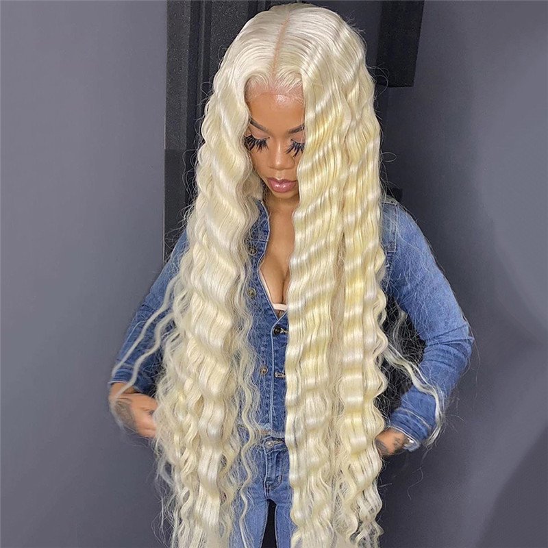 613 Blonde Lace Front Human Hair Wigs For Women 13x4 Deep Wave Frontal Wig Brazilian Virgin Hair Wigs 150% Density Pre Plucked - Image 2