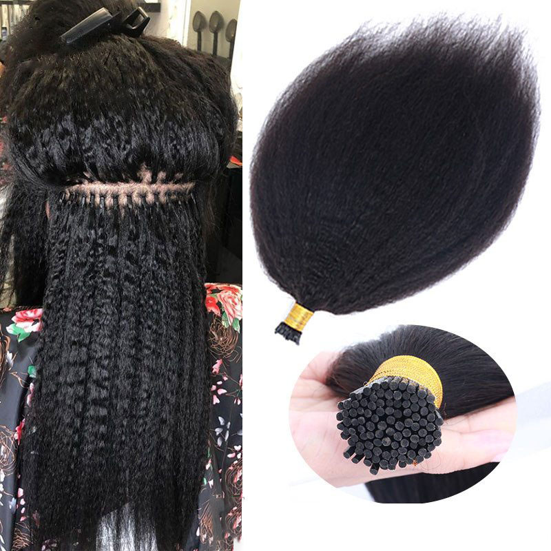 Kinky Straight I Tip Microlinks 100% Human Virgin Hair Weave Bundles Hair Extensions Pwigs - Image 5
