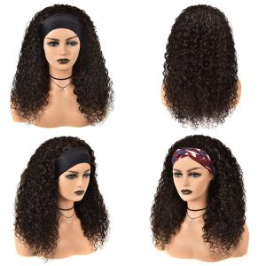 HeadBand Wig Curly Human Hair Wigs for Black Women Brazilian 10A Human Hair None Lace Front Water Wave Wigs Machine Made Wigs Natural Color - Image 3