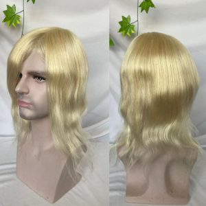 Human Hair Wigs Blonde Color Full Skin Pu Base 12 Inch For Women 8x10 613 Blonde Color Thin Skin Base Hair For Men 12 Inch - Image 8