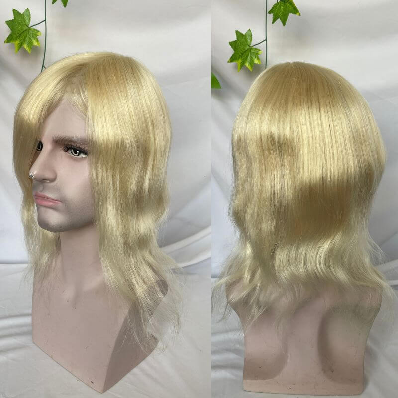 Human Hair Wigs Blonde Color Full Skin Pu Base 12 Inch For Women 8x10 613 Blonde Color Thin Skin Base Hair For Men 12 Inch - Image 8