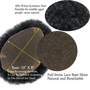 Human Hair Afro Curly Mens Toupee Hairpiece Wig Mono Base with Hard PU Reforced Color #1B Black 8x10 Men's Toupee Kinky Curly - Image 27