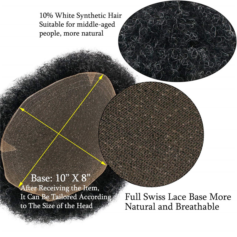 Human Hair Afro Curly Mens Toupee Hairpiece Wig Mono Base with Hard PU Reforced Color #1B Black 8x10 Men's Toupee Kinky Curly - Image 27