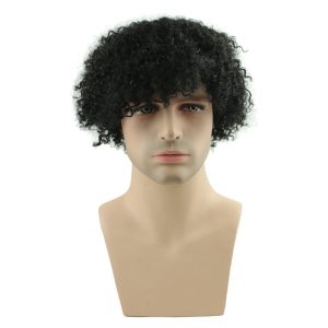 Afro Kinky Curly Short Wig Brazilian Remy Human Hair 130% Density Short Wig Toupee Hairpiece for Men (Black) - Image 2