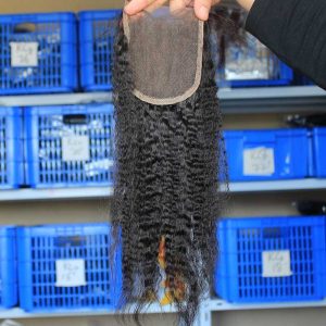 Kinky Straight Peruvian Remy Hair Free Part Lace Closure Sew In 4x4 inchs Natural Color