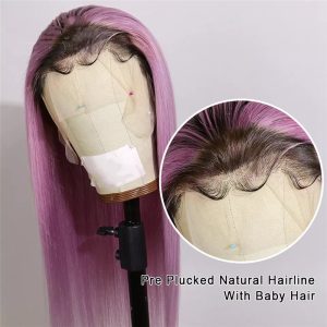 Lilac Purple With Dark Root Straight Lace Front Wigs Transparent Purple Lace Front Wig Straight Colored Human Hair Wigs For Women - Image 3