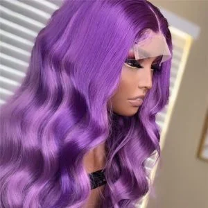 Alternative view of 150% Density Body Wave Purple Lace Front Wig Brazilian Remy Hair Ombre Lace Front Human Hair Wigs For Women Transparent Wigs