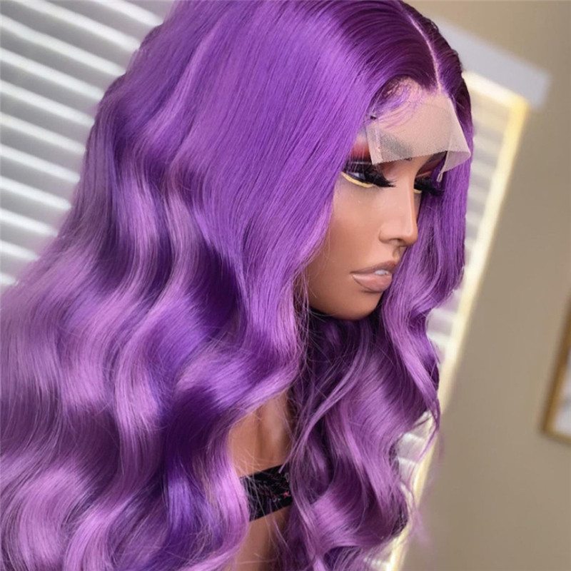 150% Density Body Wave Purple Lace Front Wig Brazilian Remy Hair Ombre Lace Front Human Hair Wigs For Women Transparent Wigs - Image 2