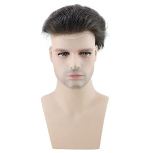 Alternative view of Men's Hairpiece Human Hair Toupee Wig Super Thin Skin Hair Replacement Base Size 8x10 #4 Dark Brown Lace Frontal With PU Toupee