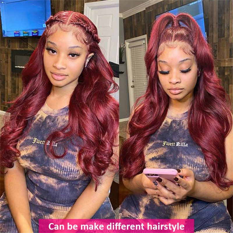 13X6 Hd Lace Front Wig Human Hair Wigs 99J Red Burgundy Pre-Plucked Remy Human Hair Deep Part Wigs - Image 5