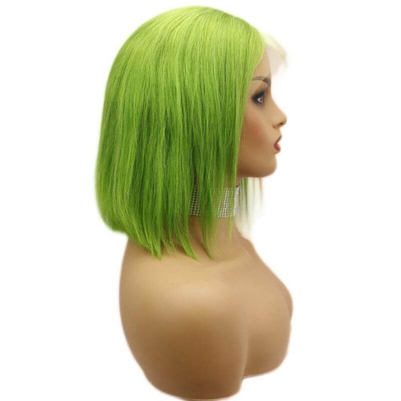 13x4 Lace Frontal Bob Wigs Peruvian Hair Light Green Ombre Color Human Hair Lace Front Bob Wig - Image 3