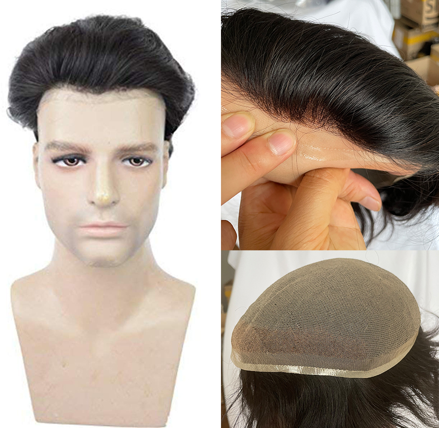 Pwigs Hairpiece Full French Lace Mens Toupee Bleached Knots Men Toupee Human Hair Wig Indian Remy Hair System Breathable 8x10 Toupee 18# Color - Image 18